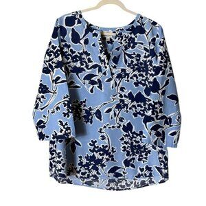 St Johns Bay Womens Linen Top Blouse Size 2X Artsy Floral‎ Beachy Bohemian Blue